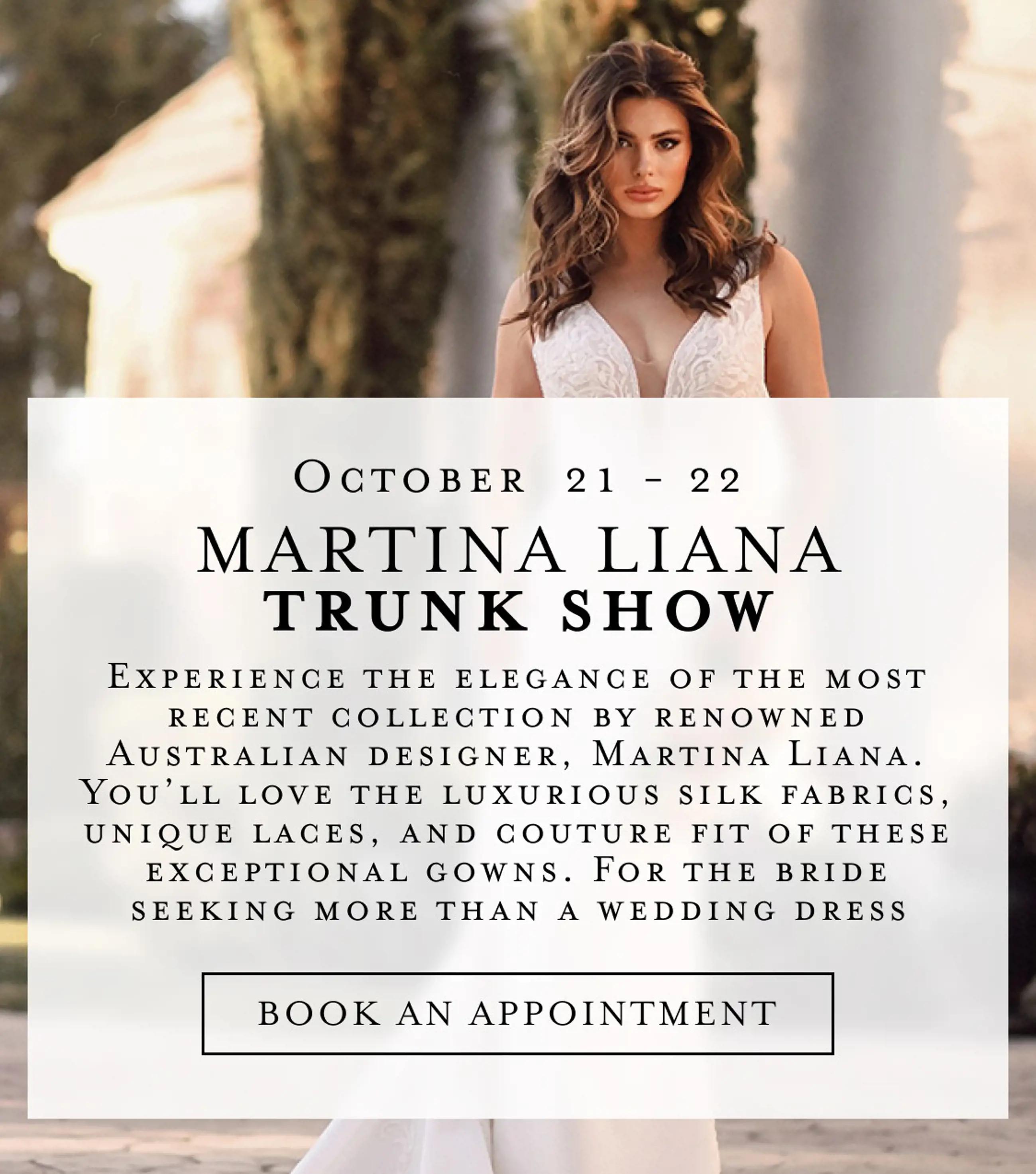 Martina Liana trunk show at Bella Bridal Gallery