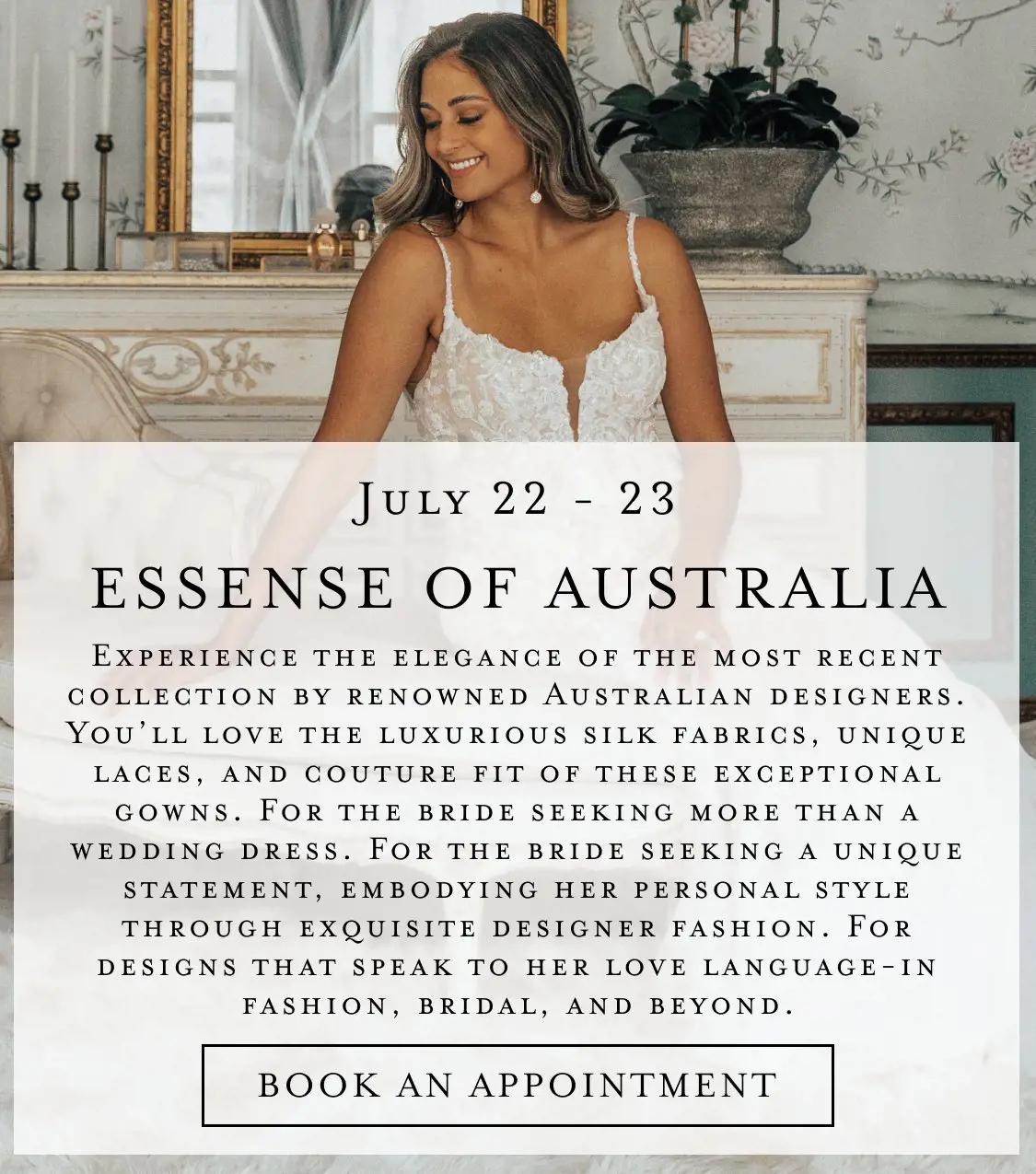 Essense of Australia trunk show at Bella Bridal Gallery