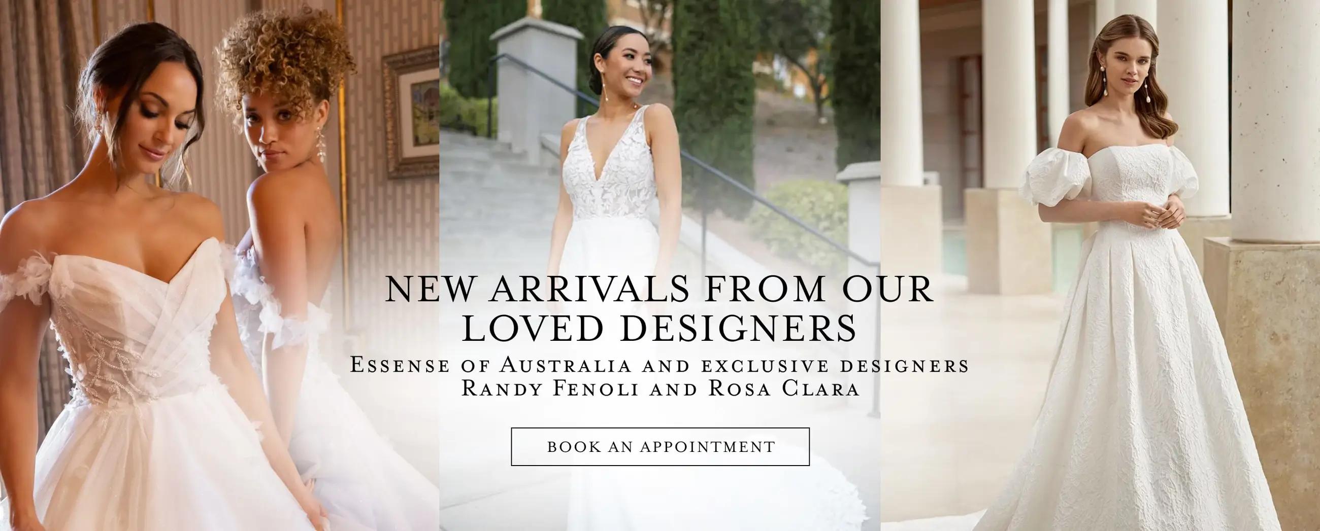 Stunning wedding dresses from Essense of Australia and exclusive designers Randy Fenoli and Rosa Clara at Bella Bridal Gallery. Models wearing wedding gowns.