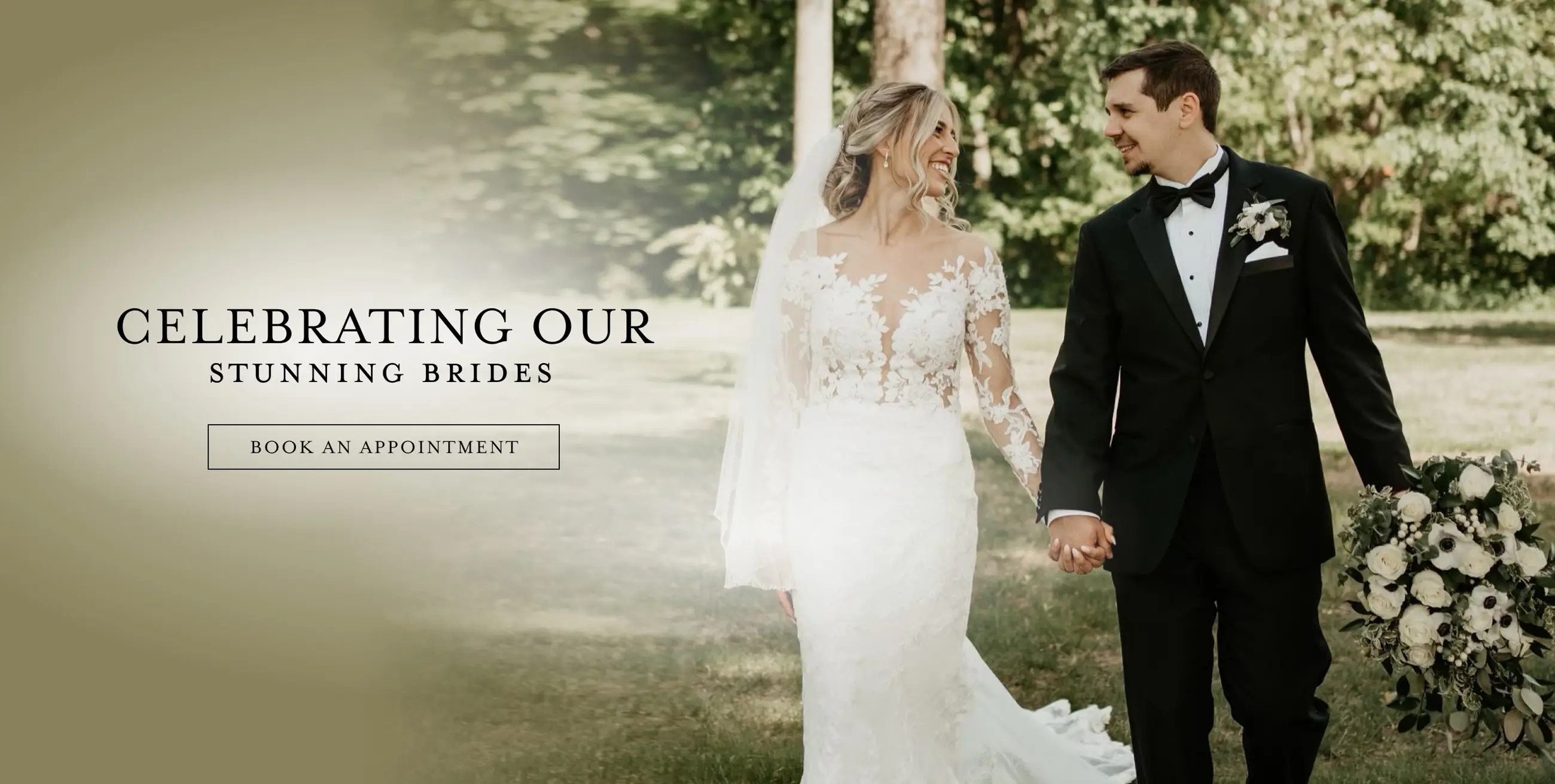 Real Bella Bridal Gallery bride holding hands with her husband.